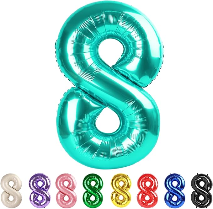 Number 8 Balloons 40 In, Birthday Decorations for Space Party, Blue Green Number Balloon Birthday Party Decorations Large Foil Mylar Balloons for Wedding, Celebration, Graduations