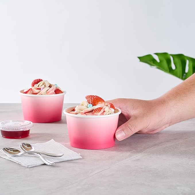 Coppetta 8 Ounce Dessert Cups, 50 Greaseproof Ice Cream Cups - Lids Sold Separately, For Hot And Cold Foods, Pink And White Ombre Paper Yogurt Bowls, Disposable, Sturdy - Restaurantware