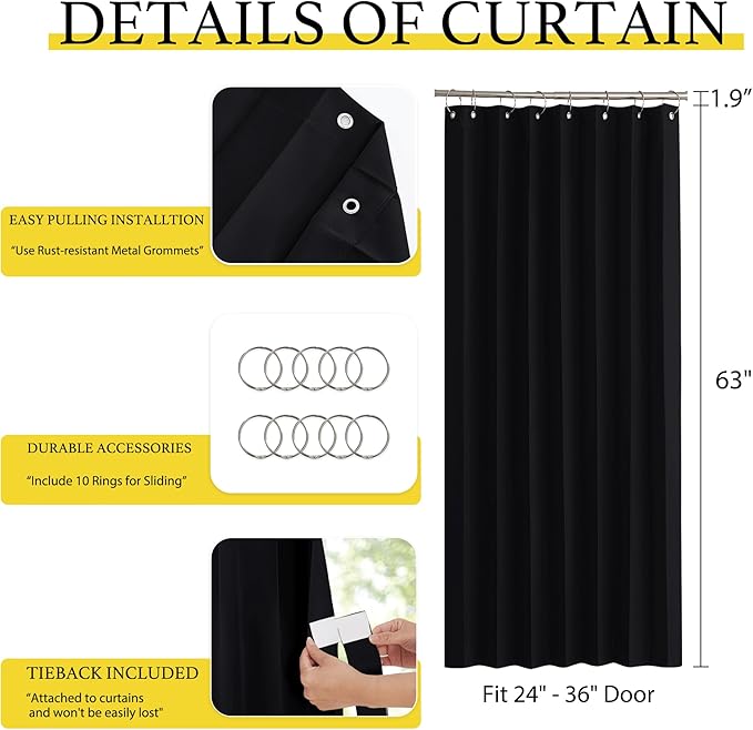 NICETOWN Black Blackout Curtains for Bedroom Bathroom Privacy, Accordion Style Thermal Insulated Window Curtains for Living Room Nursery Baby Room, 1 Panel, 38 x 63 Inches Length