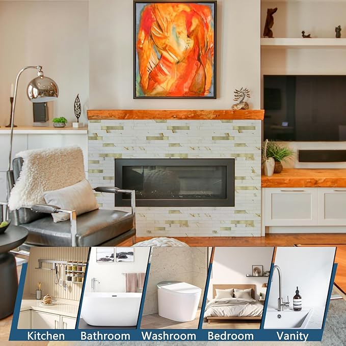 20 - Sheet Peel and Stick Backsplash Wall Tile, PVC Kitchen Backsplash, Stick on Tiles for Backsplash Kitchen (12'' X 12'', White with Gold)