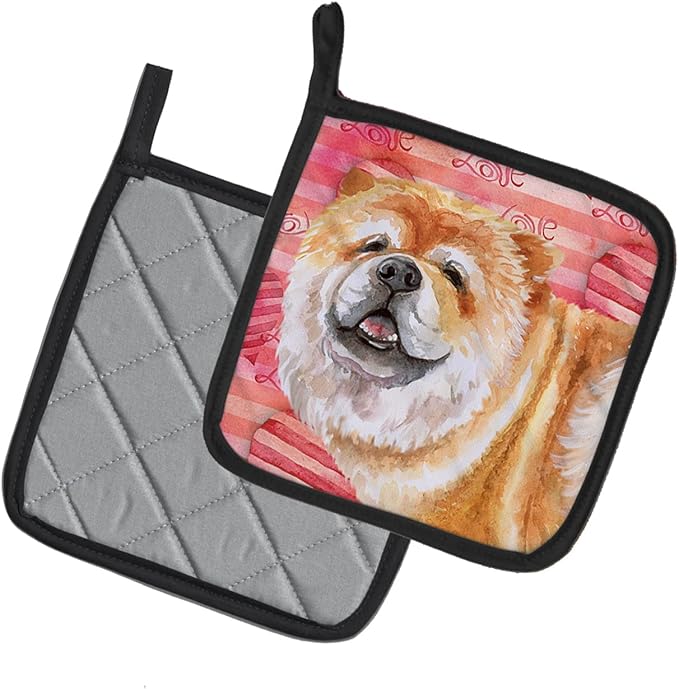Caroline's Treasures BB9782PTHD Chow Chow Love Pair of Pot Holders, Red Kitchen Heat Resistant Pot Holders Sets Oven Hot Pads for Cooking Baking BBQ, 7 1/2 x 7 1/2