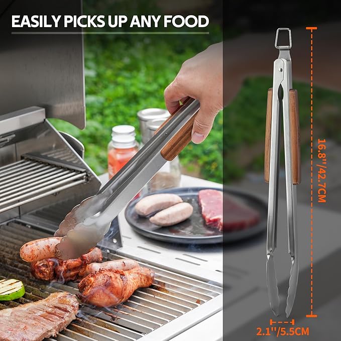 onlyfire Grill Tool Set Stainless Steel Griddle Accessories for Outdoor Camp Chef, Multifunctional Grill Utensil Set Including Grill Spatula, Meat Fork, Barbecue Tong and BBQ Gloves - Set of 5