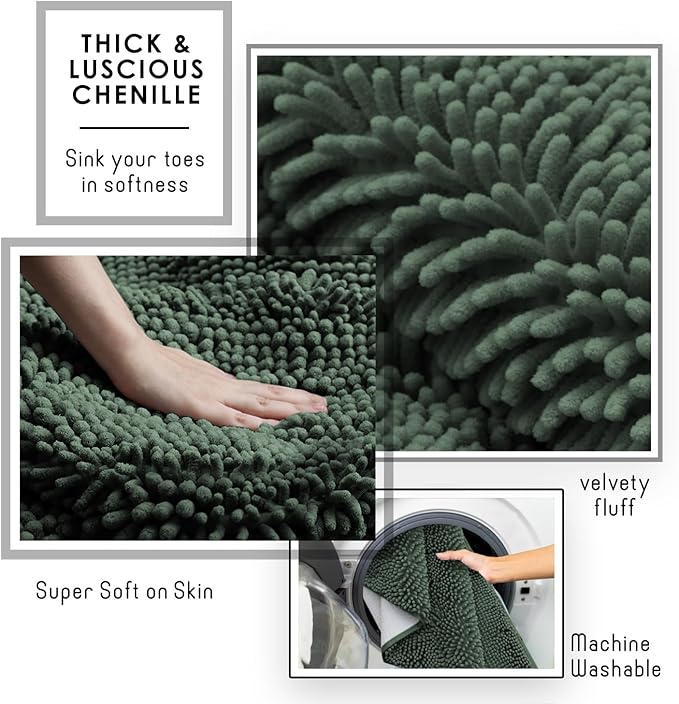 Clara Clark Hunter Green Shower Curtain Set with Rugs - Bathroom Sets with Shower Curtain and Rugs, Fabric Shower Curtains and 2 Bath Mats, Modern Bathroom Shower and Curtain Sets for Tub Or Stall