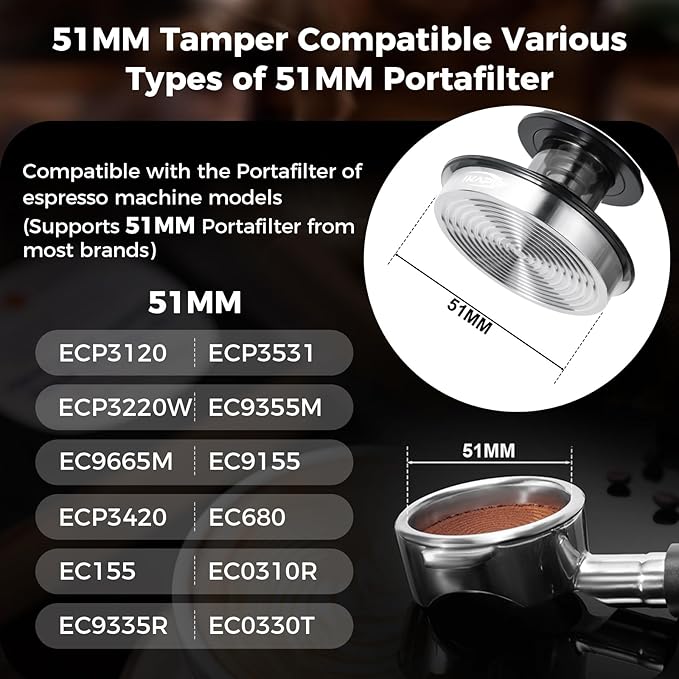 IKAPE 51MM Black Espresso Tool Set 8 IN 1, Coffee Tamper, Distributor, Magnetic Funnel, Puck Screen, Tamper Station, Stirrer Distribution Tool, Cleaning Towel and Brush
