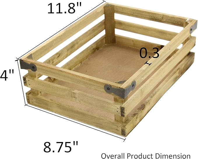 Admired By Nature 1 unit 12"L Rustic Small Wooden Crate, Gift Basket, Decorative Tray, Storage Organizer, Farmhouse Style Decor, Wood Storage Crates Container, Decorative Display Trays For Home Décor