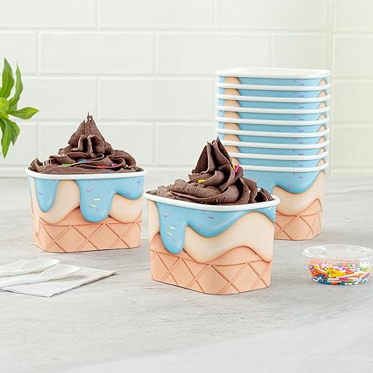 Coppetta 12 Ounce Dessert Cups, 50 Greaseproof Ice Cream Cups - Lids Sold Separately, For Hot And Cold Foods, Frosty Delight Paper Yogurt Bowls, Disposable, Sturdy - Restaurantware