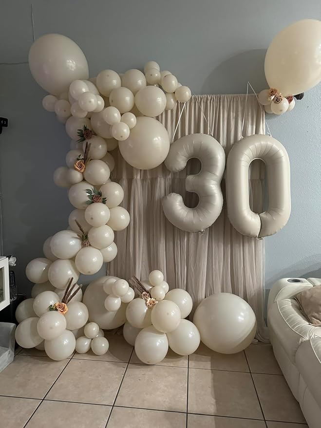 40 Inch Numbers 3 Balloon, Three Cream Happy Birthday Balloons for Girls Boys Babies, Number Balloons for 3 13 23 30 Wedding Bridal Shower Anniversaries Party