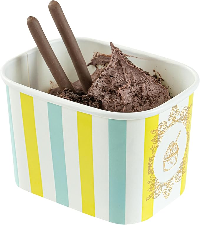 Coppetta 12 Ounce Dessert Cups, 50 Greaseproof Ice Cream Cups - Lids Sold Separately, For Hot And Cold Foods, Blue And Green Stripe Paper Yogurt Bowls, Disposable, Sturdy - Restaurantware
