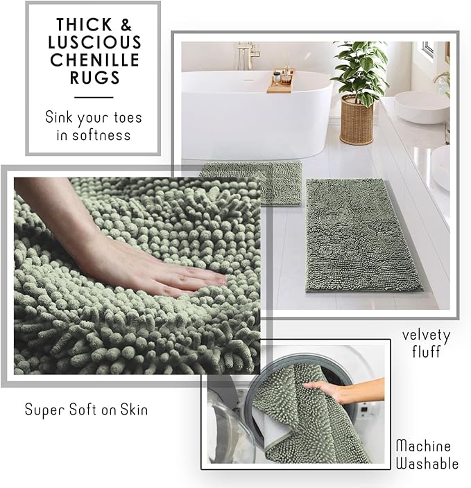 Clara Clark Sage Green Bathroom Set - Bathroom Sets with Shower Curtain and Rugs, 26PC Bathroom Accessory Set, Shower Curtain Set with Adhesive Corner Shower Caddy Hanging & Soap Dispenser