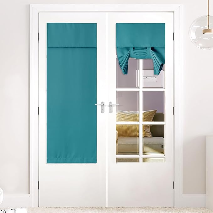 NICETOWN French Privacy Door Curtains for Window, French Door Blinds for Glass, Thermal Insulated Tie Up Shade Window Covering for Bedroom, Peacock Teal, W26 X L64, 1 Panel