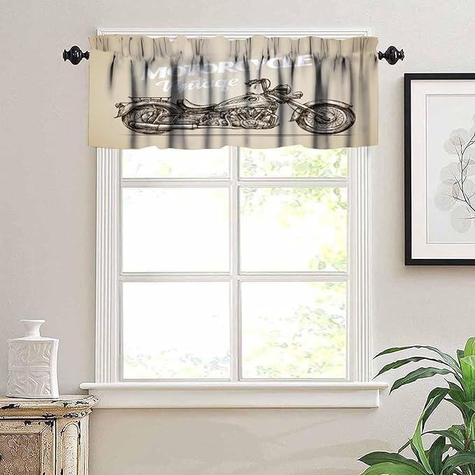 Motorcycle Cool Valance Curtain Vintage Rod Pocket Valance Window Treatments Short Curtains for Kitchen Bathroom Farmhouse Living Room Decor 54x18inch