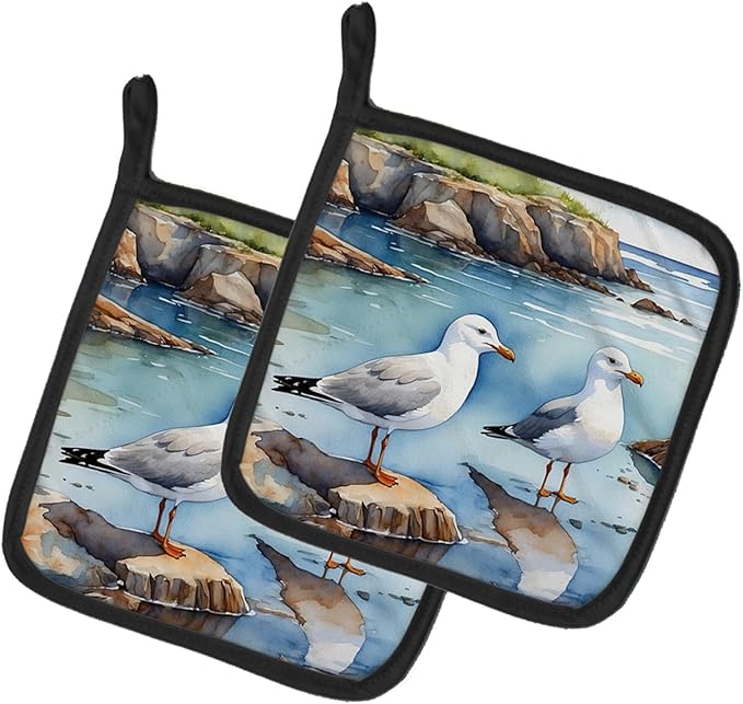 Caroline's Treasures Gulls Scavenging Pair of Pot Holders Kitchen Heat Resistant Pot Holders Sets Oven Hot Pads for Cooking Baking BBQ, 7 1/2 x 7 1/2