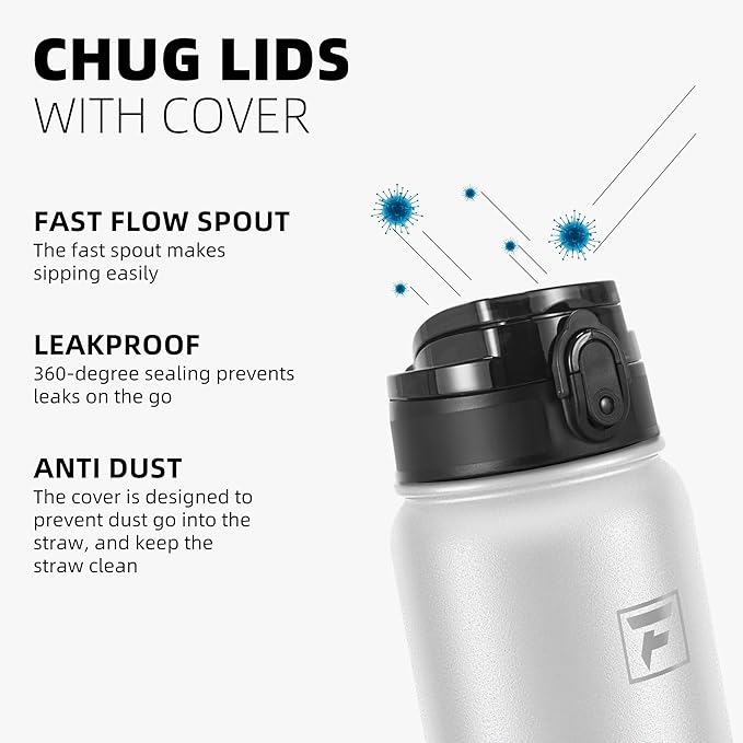 Fanhaw 40 oz Insulated Stainless Steel Water Bottle with Chug Lid, Leakproof & Sweat-Free Extra-Large Metal Bottle for Outdoor, Hiking & Gym (White Black)