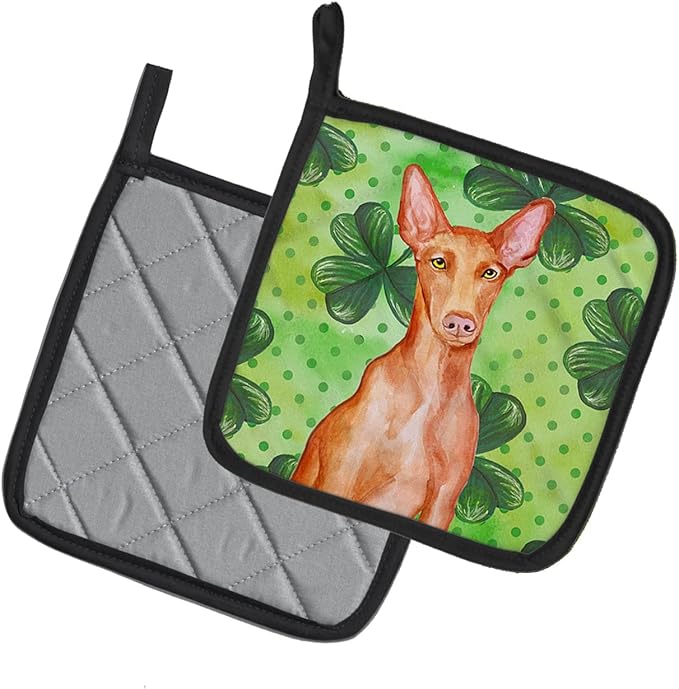 Caroline's Treasures BB9889PTHD Pharaoh Hound St Patrick's Pair of Pot Holders, Green Kitchen Heat Resistant Pot Holders Sets Oven Hot Pads for Cooking Baking BBQ, 7 1/2 x 7 1/2