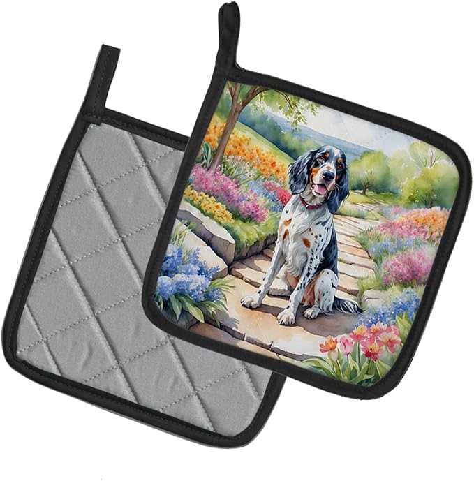 Caroline's Treasures English Setter Spring Path Pair of Pot Holders Kitchen Heat Resistant Pot Holders Sets Oven Hot Pads for Cooking Baking BBQ, 7 1/2 x 7 1/2