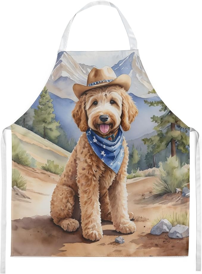 Caroline's Treasures Goldendoodle Cowboy Welcome Apron Cooking Kitchen Server Baking Crafts Gardening for Adult Women Men, Unisex, Large, Multicolor