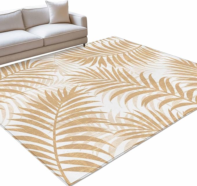 Area Rug 4x6ft, Summer Boho Palms Leaves Washable Rugs for Living Room Bedroom, Vintage Tropical Plants Soft Non-Slip Area Rugs Rectangle Floor Carpet for Dining Room