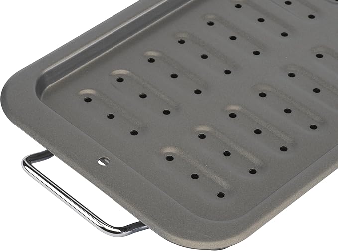 GoodCook Everyday Broiler Baking Pan with Built-in Handles Nonstick Warp-Resistant Heavy-Gauge Steel Construction Even-Heating Oblong Pan with Drip Rack, 7x11-Inch, Gray