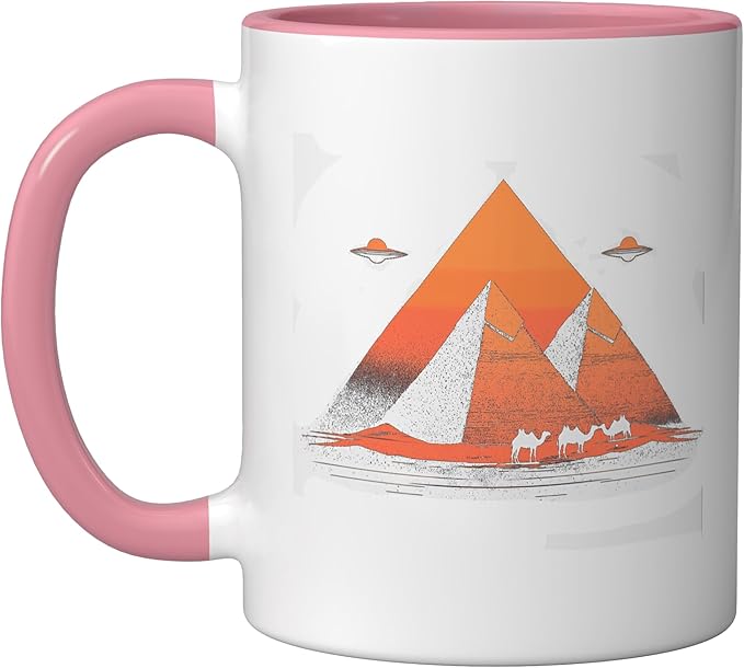 Alien Saucer Cryptid Extraterrestrial Beings Ceramic Mug, Pink/White