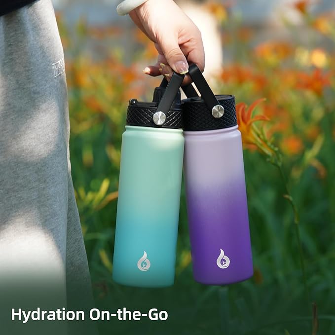 BJPKPK Insulated Water Bottles with Straw Lid, 27oz Stainless Steel Water Bottle with 3 Lids, Leak Proof BPA Free Metal Thermo, Mugs, Tumblers, Keep Cold Hot - Navy Blue