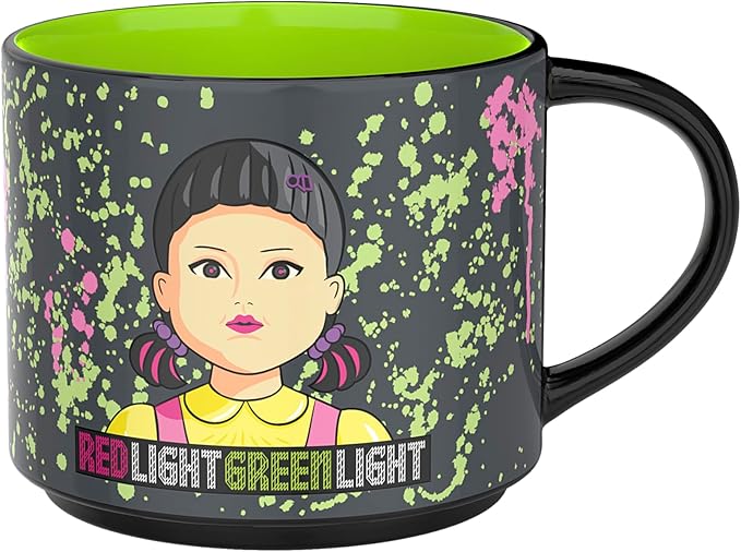 Zak Designs Squid Game Unique Color Change Ceramic Coffee Mug for Hot Drinks, Collectible Keepsake (17 oz, Red Light Green Light)