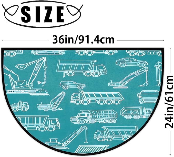Excavator Transporter Half-Round Door Mat | Indoor Entrance Half-Moon Rug | Low-Pile | Area Rug, Non-Slip, Absorbent Semi-Circle Welcome Mats for Kitchen, Patio, and Home Decor | 36x24 Inches