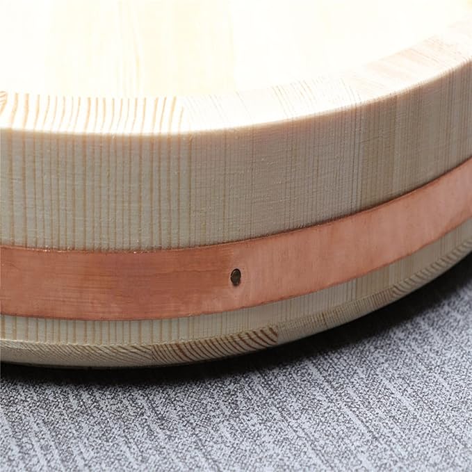 Sushi Rice Bowl with Lid Japanese Traditiol Wooden Hangiri Sushi Oke Sushi Rice Mixing Tub for Sushi Restaurant Kitchen 27x21.5x31cm (33x26x37cm)