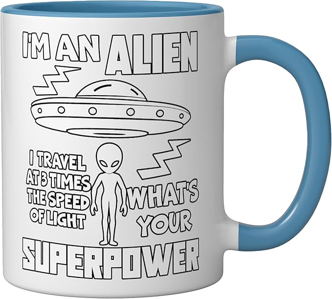 I'm An Alien Silhouette First Contact Space Apparel Ceramic Mug, Blue/White