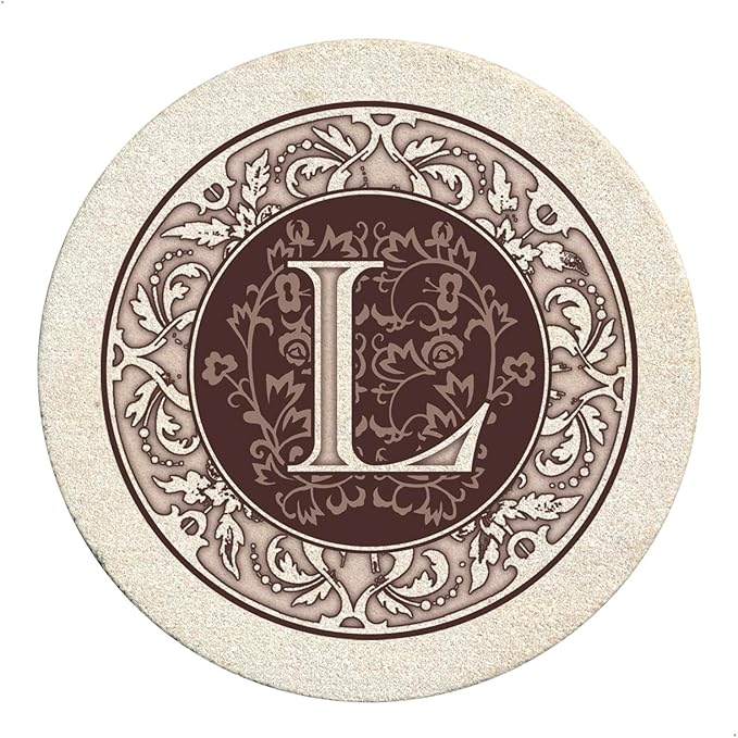 Thirstystone 4-Pack Monogram Letter “L” Sandstone Coasters Manufactured in The USA Decorative, Absorbent, Easily Wipes Clean
