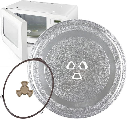 Microwave Glass Tray With 3 Fixtures, Scratch-Resistants Microwave Glass Plate, Universall Microwave Glass Turntable Plate Replacement, 315mm 255mm 245mm Diameter Round Microwave Plate ( Color : Clear