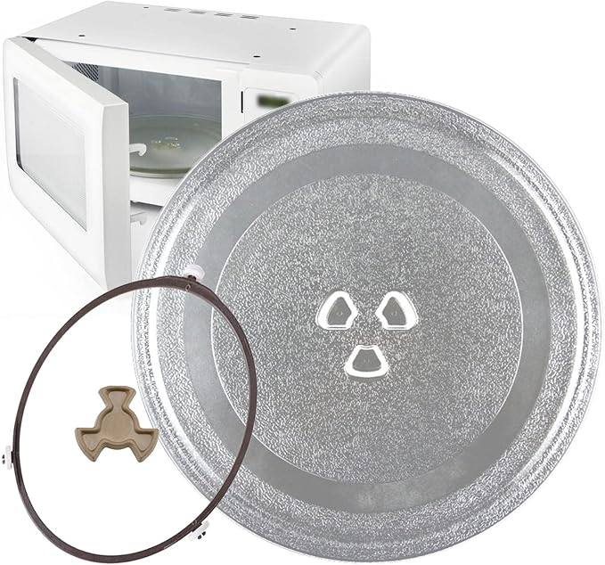 Microwave Glass Tray With 3 Fixtures, Scratch-Resistants Microwave Glass Plate, Universall Microwave Glass Turntable Plate Replacement, 315mm 255mm 245mm Diameter Round Microwave Plate ( Color : Clear