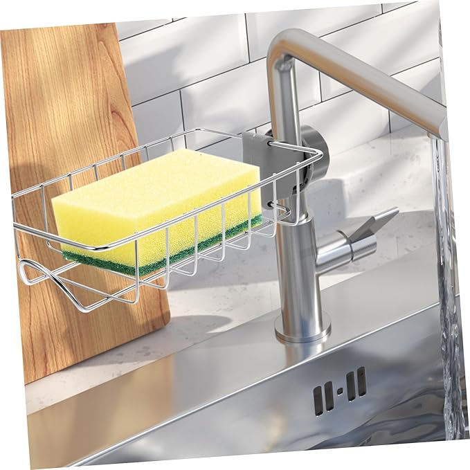 ABOOFAN Adjustable Faucet Drain Storage Rack Silver Sponge Organizer for Kitchen Sink Removable Fixture for Easy Installation Keeps Dishcloths Dry and Organized