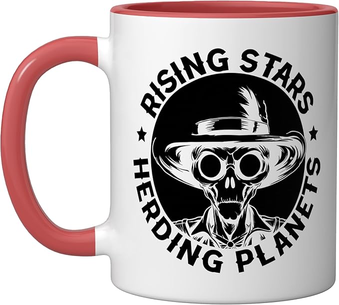Alien Lover Flying Saucer UFO Extraterrestrial Cowboy Ceramic Mug, Red/White