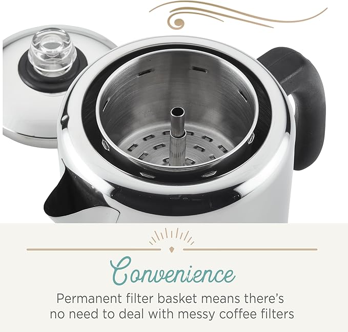 Farberware Classic Yosemite Stainless Steel Stovetop Coffee Percolator - 8 Cup, Silver
