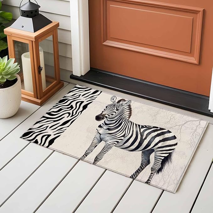 Area Rug 2x3ft, Zebra Black Stripe Animal Portrait Washable Rugs for Living Room Bedroom, Vintage Tree Branch Soft Non-Slip Area Rugs Rectangle Floor Carpet for Dining Room