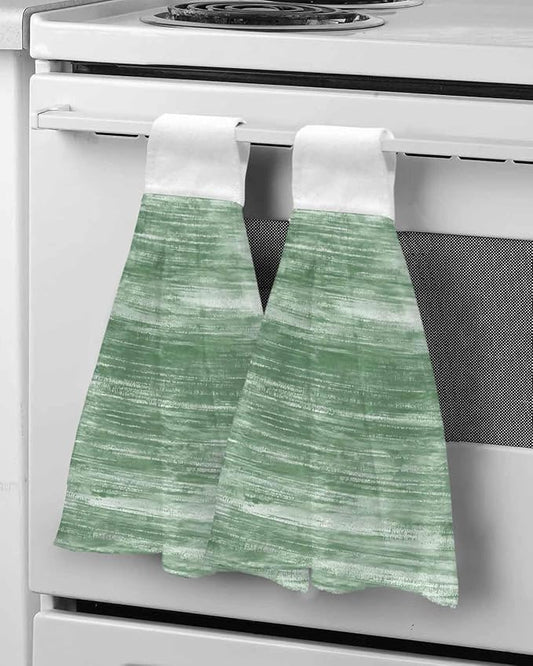 Alandar Home Kitchen Tie Towel Set of 2, Retro Sage Green Texture Absorbent Soft Hand Towels for Bathroom Hanging Towels, Modern Abstract Art Fast Drying Cleaning Cloth with Loop