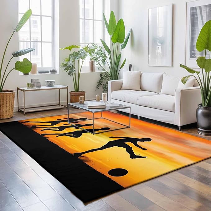 Area Rug 4x6ft, Football Sports Competition Washable Rugs for Living Room Bedroom, Sunset Background Soft Non-Slip Area Rugs Rectangle Floor Carpet for Dining Room