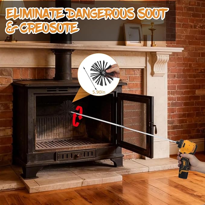 MAGICLULU 20 Feet Chimney Sweep Brush Kit - 15 Flexible Extendable Rods with Two Sizes Brush Heads for Efficient Fireplace and Stove Maintenance (4/6in)