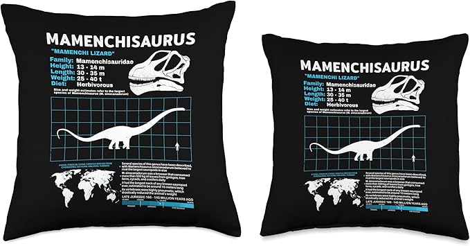 Mamenchisaurus Fact Sheet Skull Fossil Throw Pillow