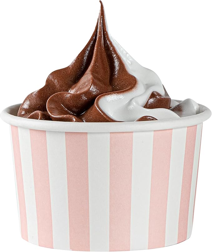 Coppetta 3-Ounce Dessert Cups, 200 Disposable Ice Cream Cups - Lids Sold Separately, Striped, Pink And White Paper FroYo Bowls, For Hot And Cold Foods, Perfect For Gelato Or Mousse - Restaurantware
