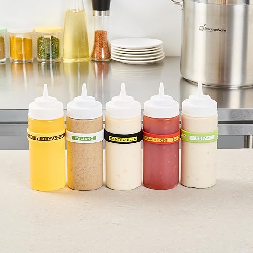 Restaurantware Silicone Squeeze Bottle Band 10 Count 2.75 Inch Dishwasher Safe Condiment Identification Band, Butter Black Non-Slip Label Band for Condiment Labeling at Restaurants, Food Trucks