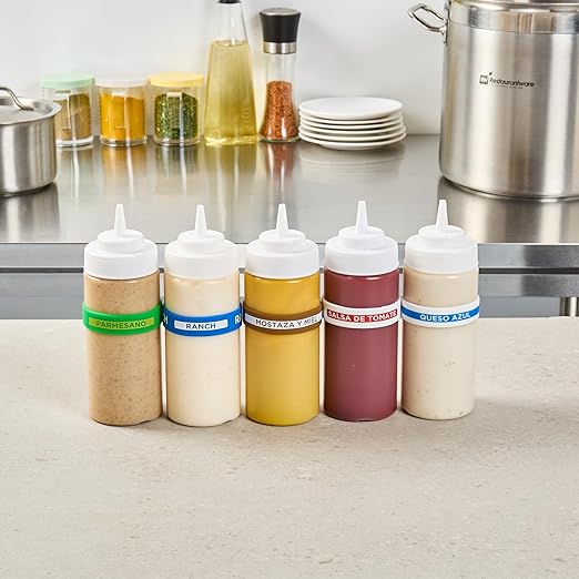 Restaurantware Silicone Squeeze Bottle Band 10 Count 2.75 Inch Dishwasher Safe Condiment Identification Band, Honey Mustard Brown Non-Slip Label Band for Condiment Labeling at Restaurants, Food Trucks