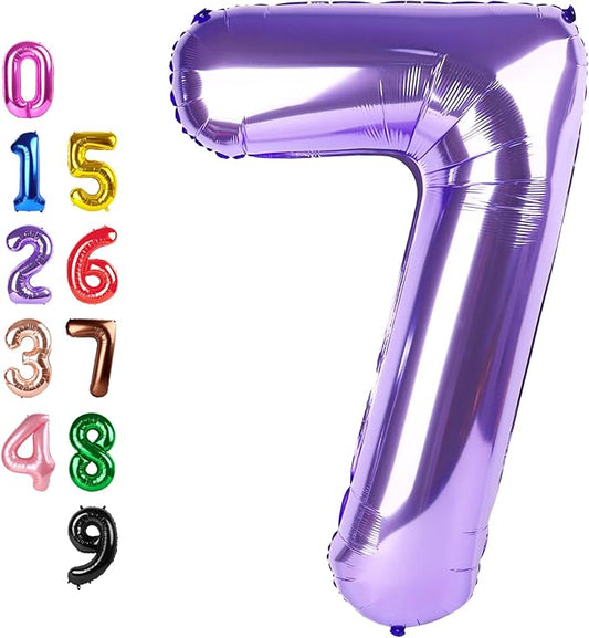 Numbers Balloon Seven, 40 Inch 7 Balloons for Birthday Party, Purple Number Balloons for 7, 17, 27 Game Competition Wedding Anniversaries Party, Christmas and New Years Eve Party