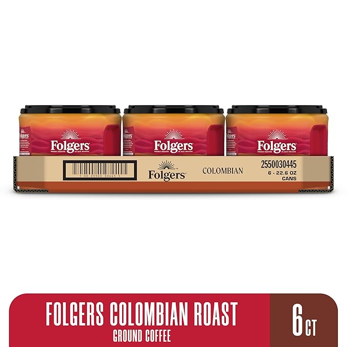 Folgers Colombian Ground Coffee, Medium Roast, 22.6 Oz. Canister (Pack of 6)