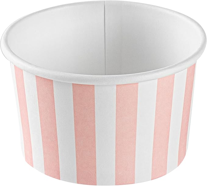 Coppetta 3-Ounce Dessert Cups, 200 Disposable Ice Cream Cups - Lids Sold Separately, Striped, Pink And White Paper FroYo Bowls, For Hot And Cold Foods, Perfect For Gelato Or Mousse - Restaurantware