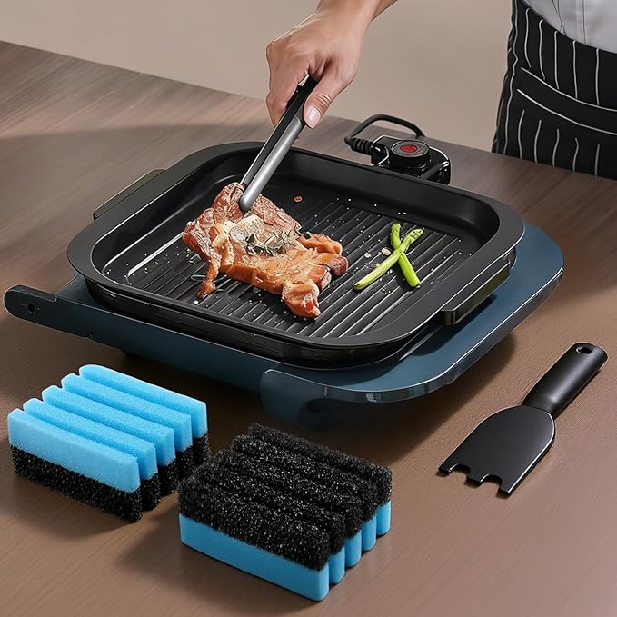 2-Pack Cleaning Sponge 12207 and 1-Pack Grill Scraper for George Foreman Grill, Kitchen Sponges and Scraper Compatible with Most Other Indoor & Outdoor Grills with Grooves and Sandwich Makers