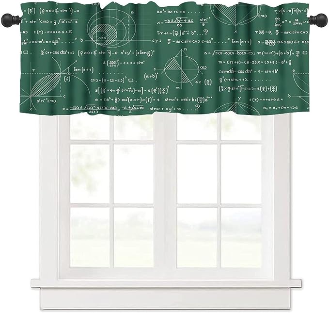 Math Valance Curtain, Mathematics Formula Chart Chalkboard Short Window Treatment for Kitchen Bedroom Study Room Classroom, 54x18Inch