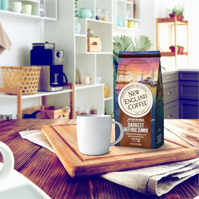 New England Coffee Darkest Before Dawn Dark Roast Ground Coffee, 10oz Bag (Pack of 6)