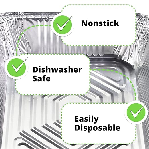 IDL Packaging Half-Size Aluminum Steam Table Pans with Lids - Deep, 13" x 11" x 3" (Pack of 10) - Disposable Foil Pan for Grilling, Roasting, BBQ, Cooking, Baking, Freezing
