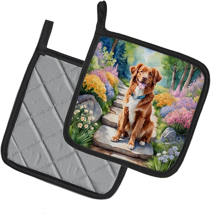 Caroline's Treasures Nova Scotia Duck Tolling Retriever Spring Path Pair of Pot Holders Kitchen Heat Resistant Pot Holders Sets Oven Hot Pads for Cooking Baking BBQ, 7 1/2 x 7 1/2